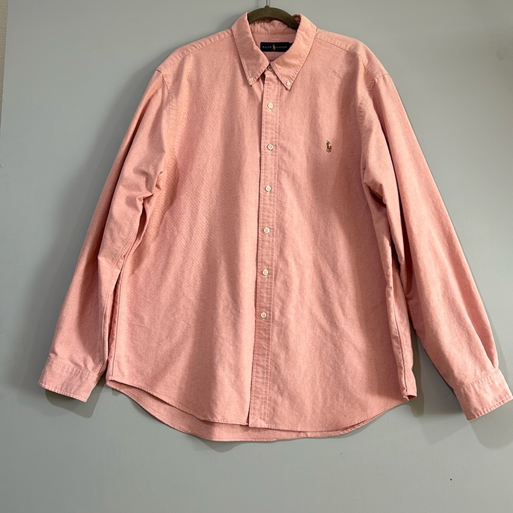 RALH LAUREN MEN BOTTON DOWN SHIRT LONG SLEEVE RELAX PINK  SIZE XXL